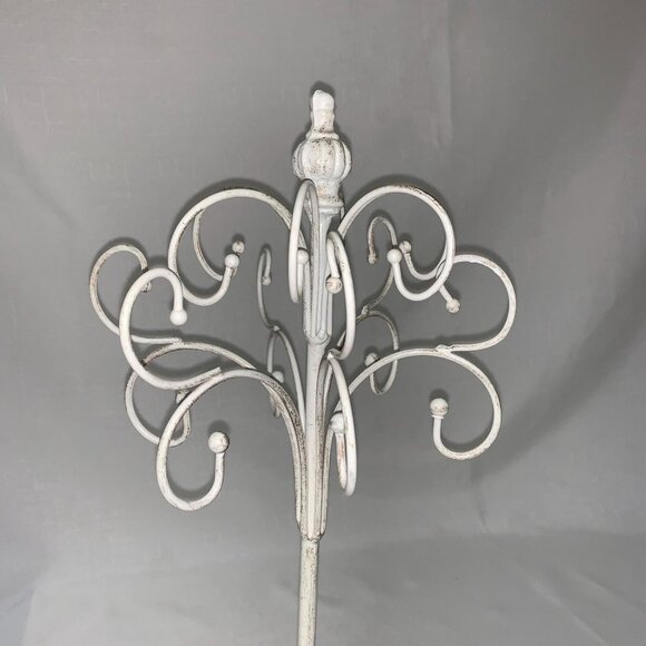 White Metal Jewelry Tree Holder With Accent & Swirl Design - Picture 2 of 8